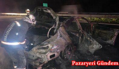 Anadolu Otoyolu’nda kontrolden çıkan otomobil yandı!
