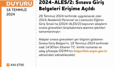 2024-ALES/2 giriş belgeleri erişime açıldı