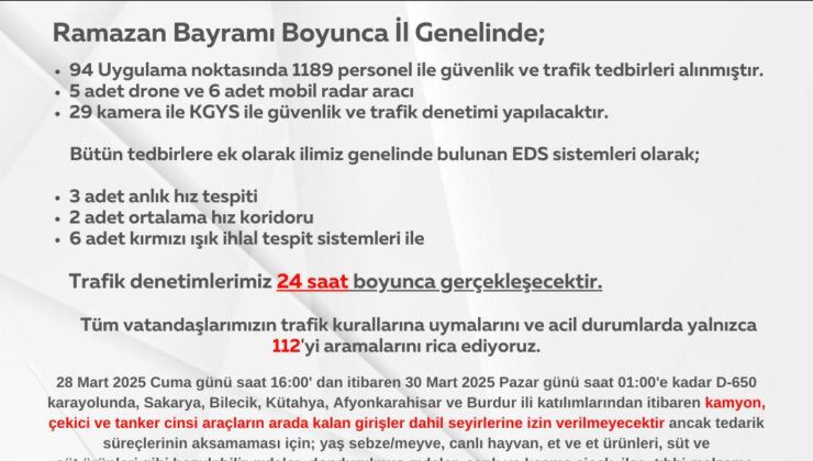 Bilecik’te Ramazan Bayramı Tatili Trafik Önlemleri Açıklandı