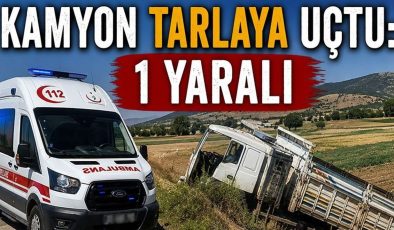 KAMYON TARLAYA UÇTU: 1 YARALI