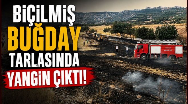 BİÇİLMİŞ BUĞDAY TARLASINDA YANGIN ÇIKTI